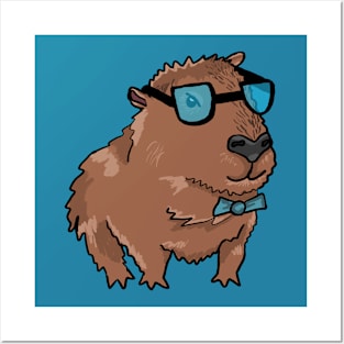 Capybara with bow tie and glasses Posters and Art